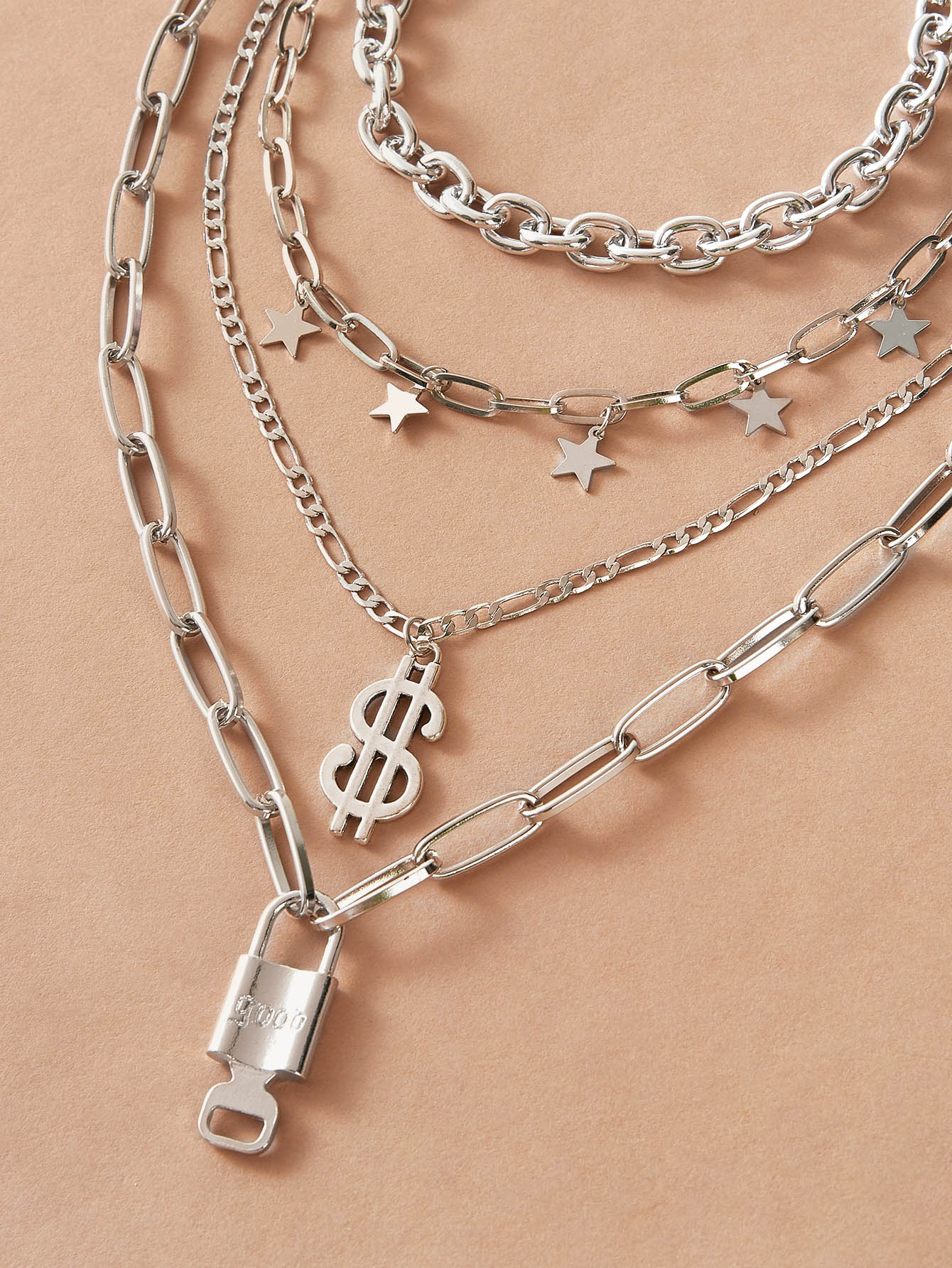 4pcs Star Tassel & Dollar Charm Necklace for Women