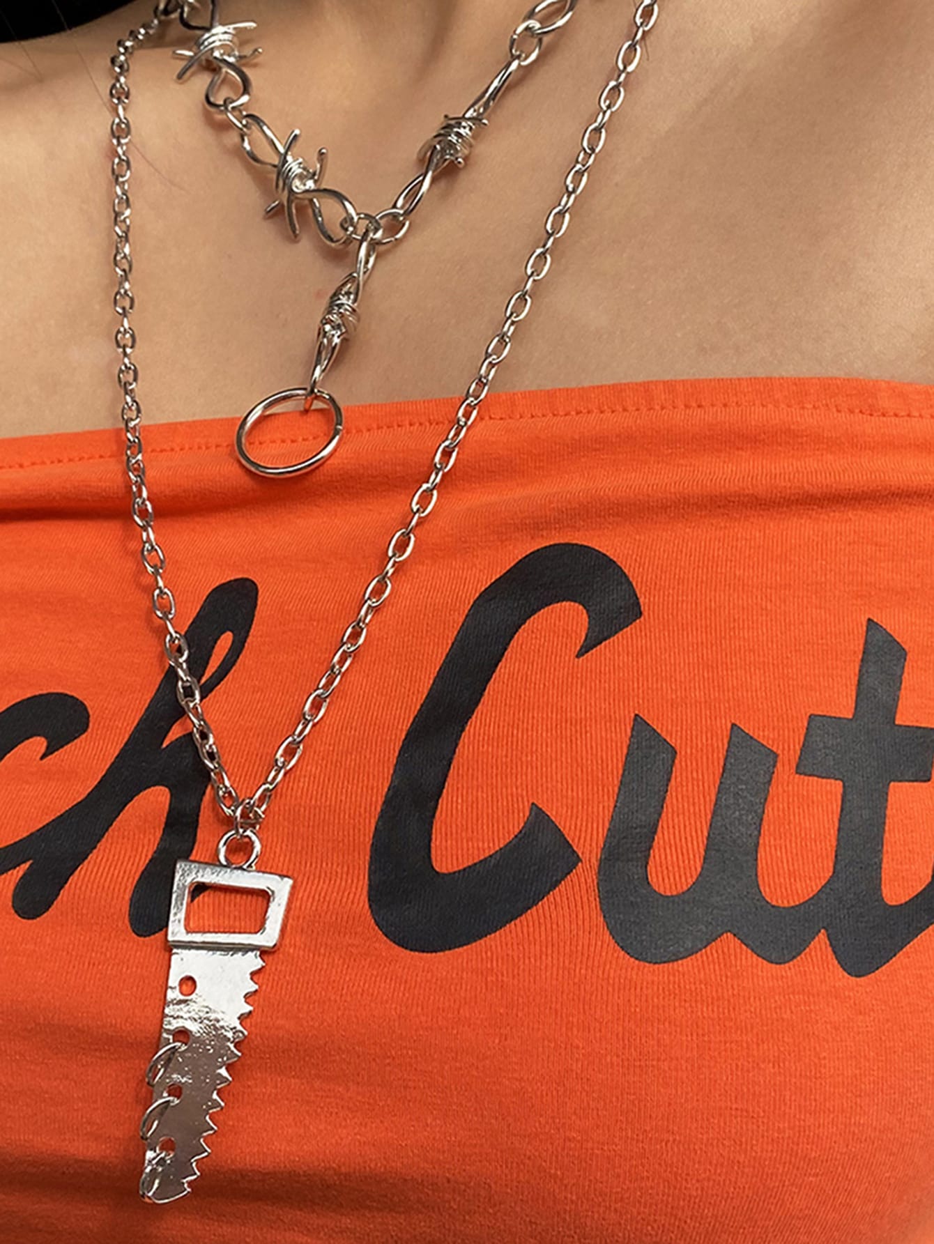 2pcs Metallic Saw & Knot Charm Necklace for Women