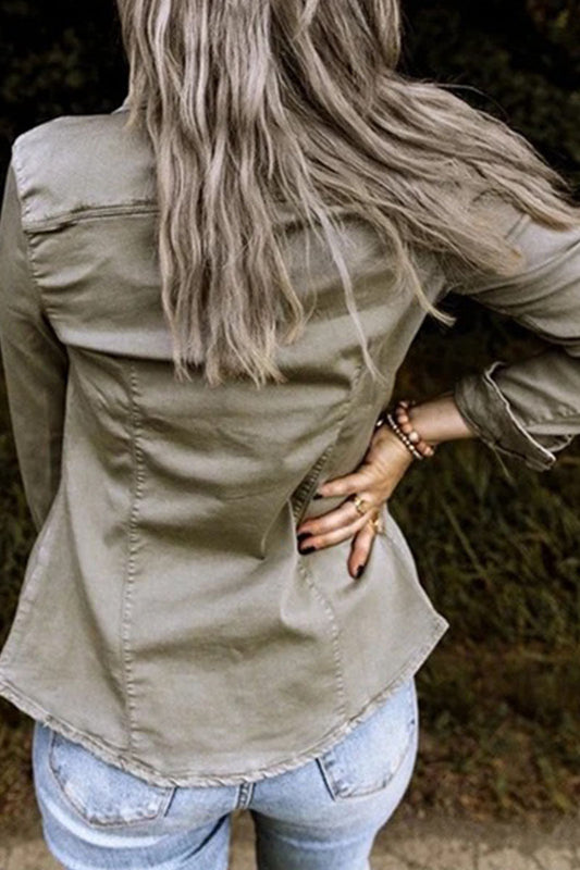 Cárdigan de mezclilla regular de manga larga con cuello vuelto para adultos sexy de moda