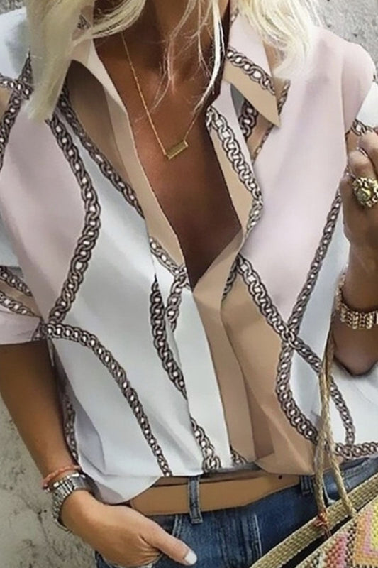 Fashion Street Print Turndown Collar Tops(5 colors)