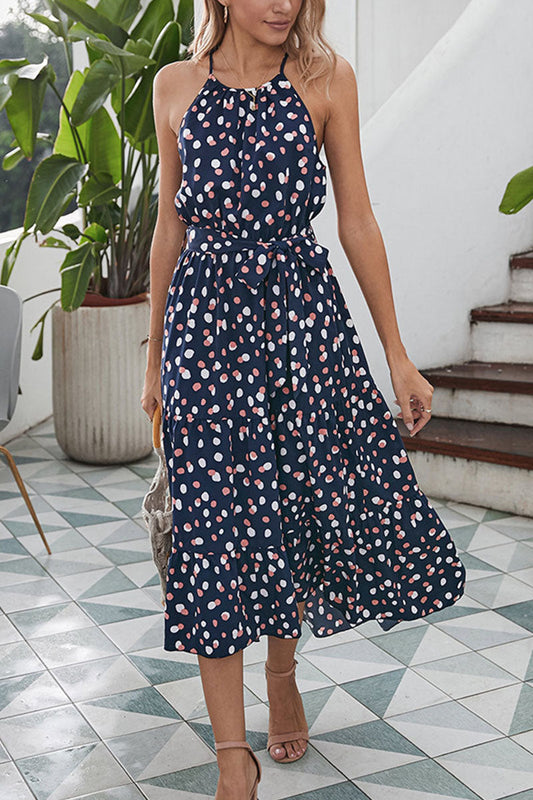 Fashion Street Dot O Neck Printed Dress Dresses(5 Colors)