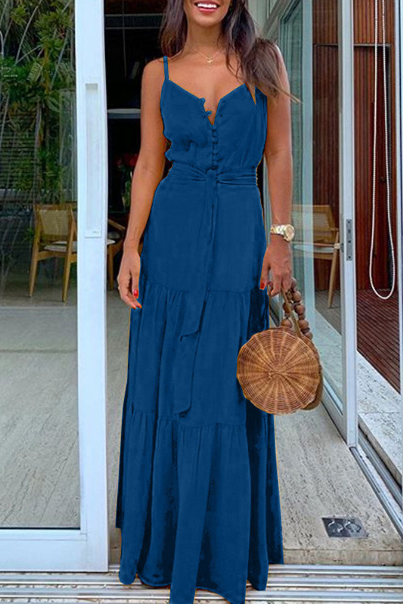 Vestidos casuales de moda con escote en V y frenillo liso (5 colores)