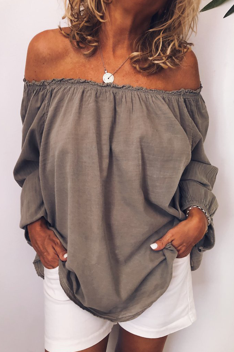 Blusas casuales lisas con orillo fibroso y hombros descubiertos (3 colores)