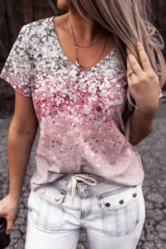 Camisetas casuales de moda con cuello en V y estampado