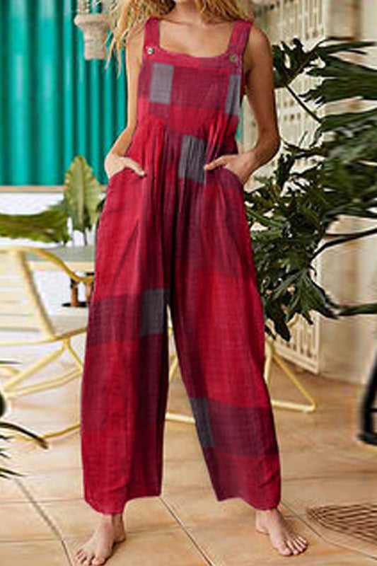 Monos holgados con tirantes finos y estampado de patchwork de moda urbana