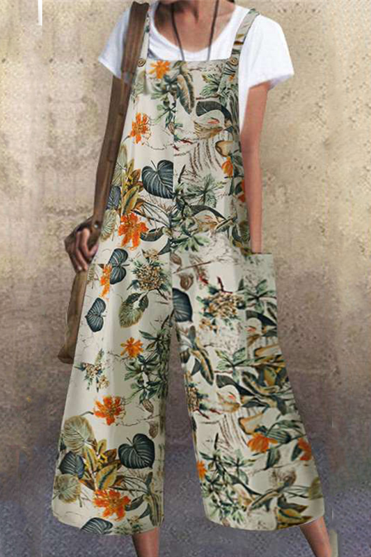 Mono holgado informal con estampado de bolsillos, botones y cuello cuadrado (3 colores)