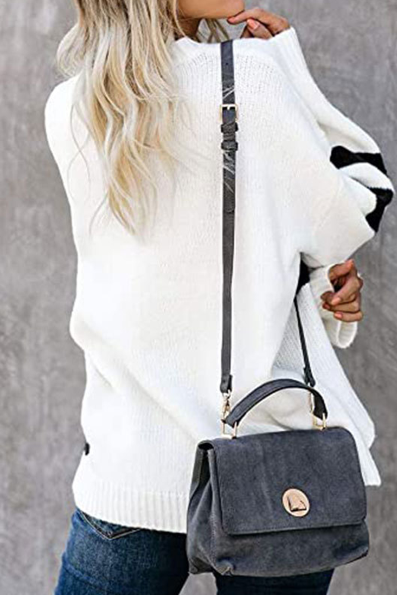 Casual Patchwork Contrast O Neck Tops Sweater