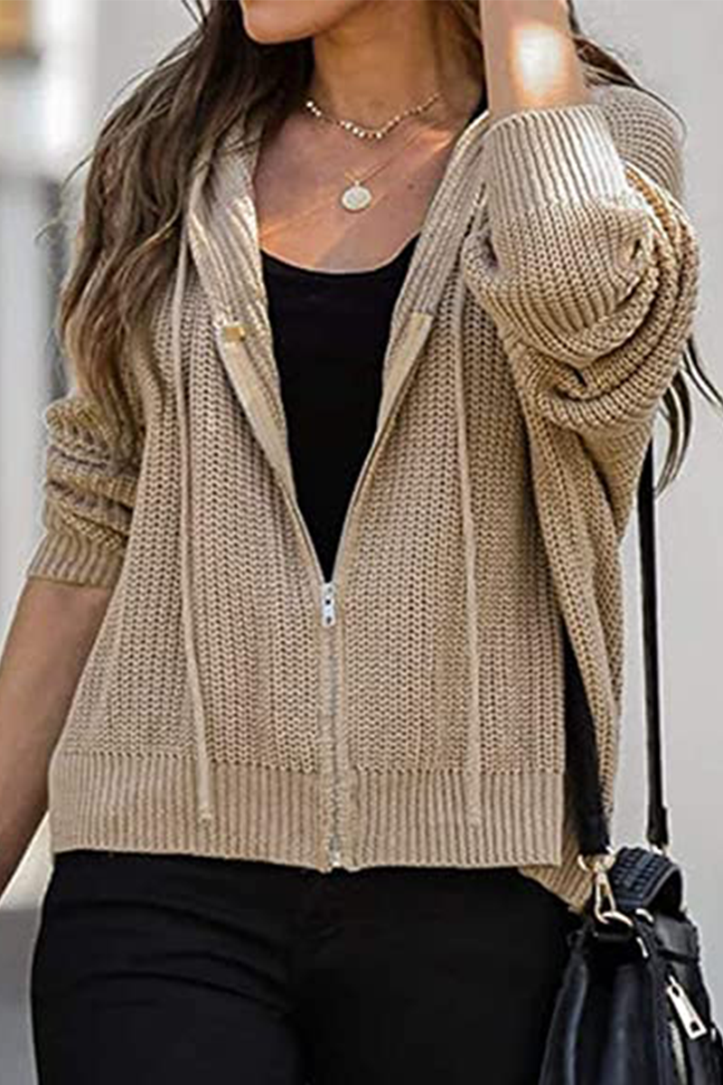 Suéteres casuales de color sólido con cremallera y cuello con capucha (5 colores)