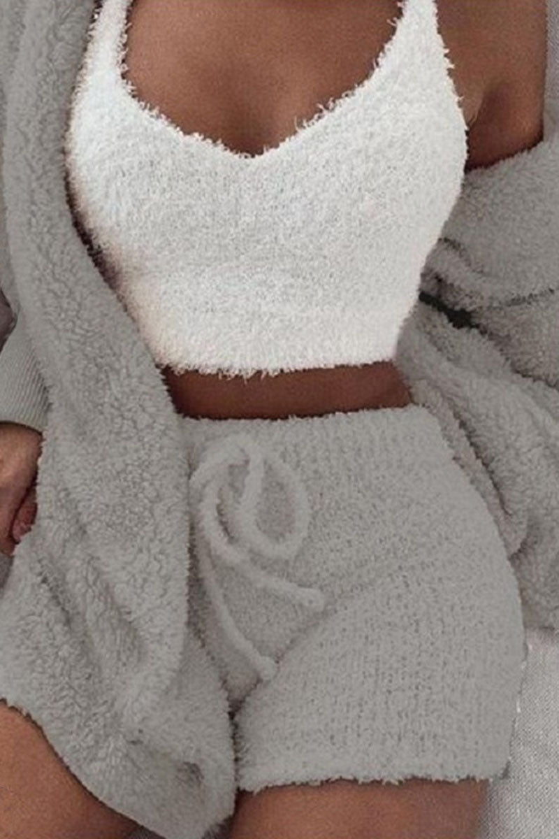 Conjunto de tres piezas informal de moda con cuello en V y manga larga (12 colores)