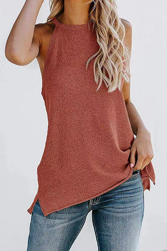 Tops casuales de cuello halter con parches sólidos
