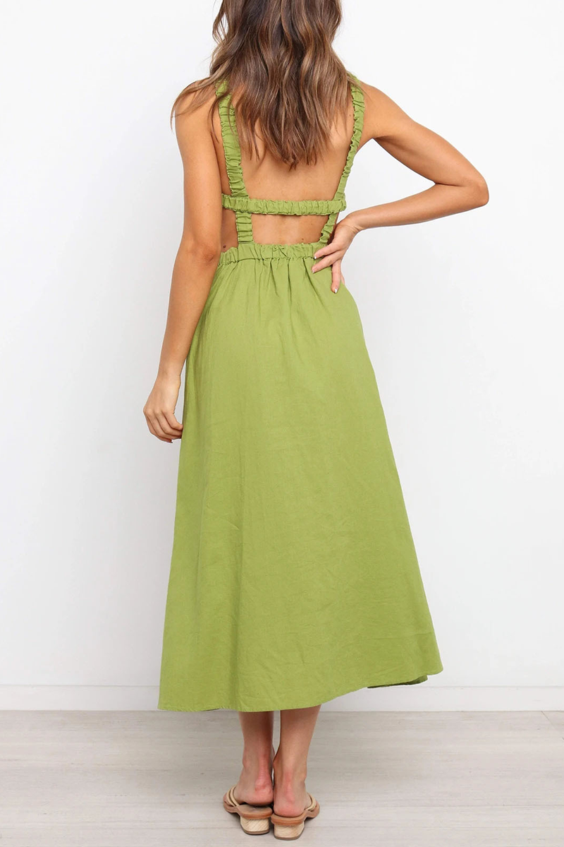 Vestidos casuales de falda lisa con espalda descubierta y cuello redondo (4 colores)