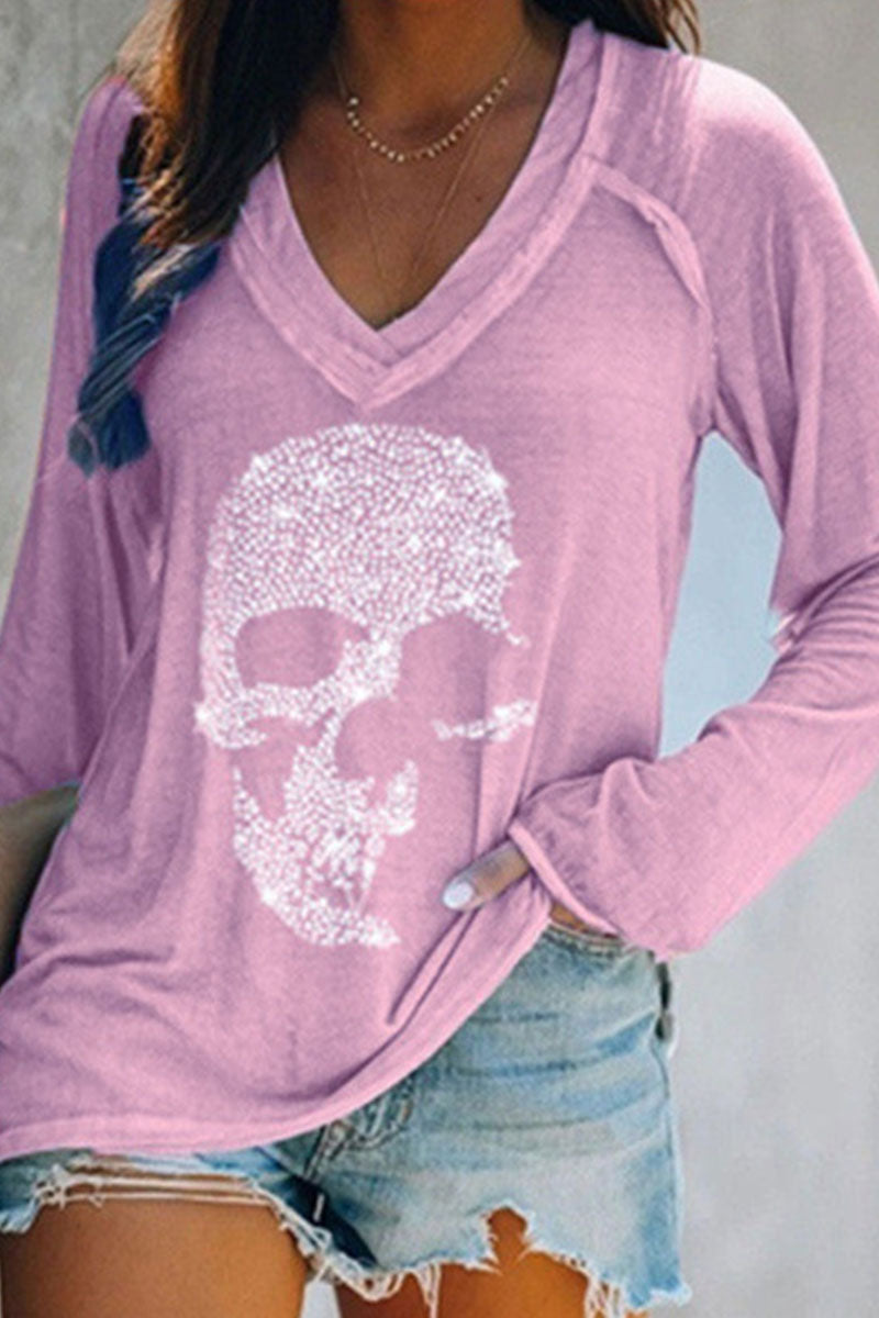 Camisetas casuales de moda con cuello en V y estampado de patchwork