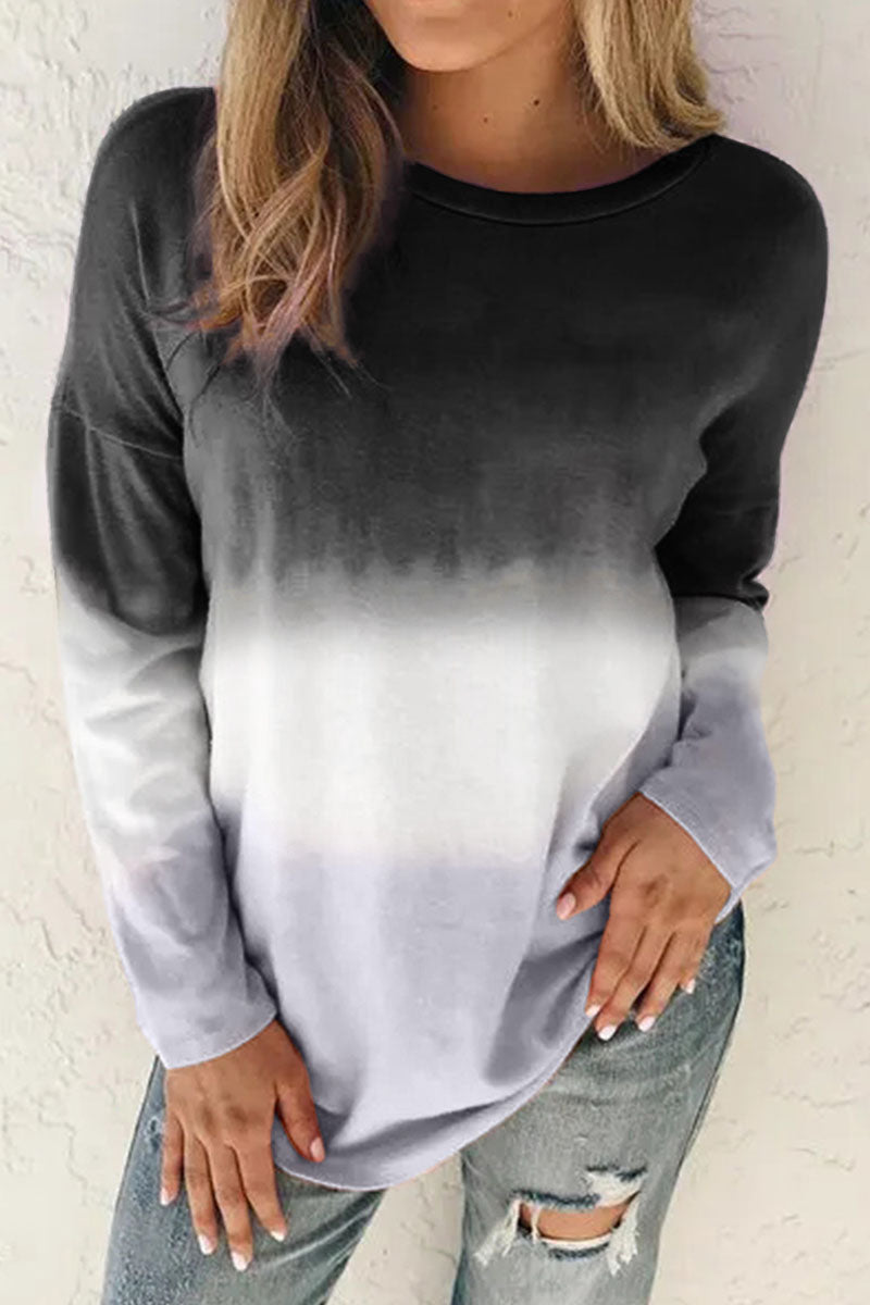 Tops de cuello redondo con patchwork de cambio gradual y dulce de moda (6 colores)