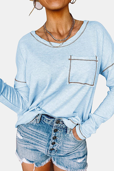 Tops casuales de cuello redondo con bolsillos y patchwork (7 colores)