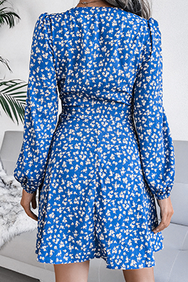 Casual Floral Patchwork Frenulum V Neck A Line Dresses(3 Colors)£©