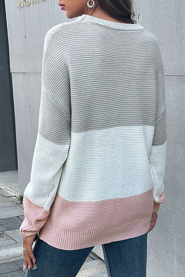 Casual Patchwork Basic Contrast O Neck Tops