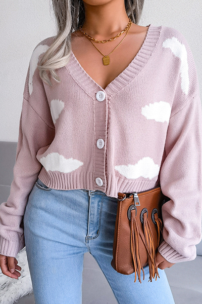 Casual Patchwork Buckle Contrast V Neck Tops Sweater