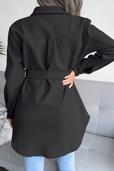 Prenda exterior informal de calle con hebilla sólida y cinturón con cuello vuelto