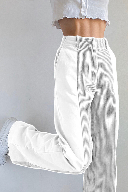 Pantalones casuales de patchwork de cintura alta con contraste (6 colores)