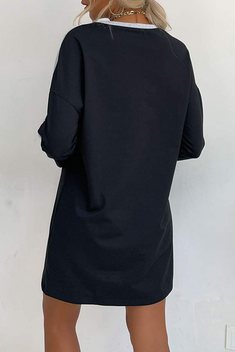 Street Patchwork Lace Contrast O Neck Dresses