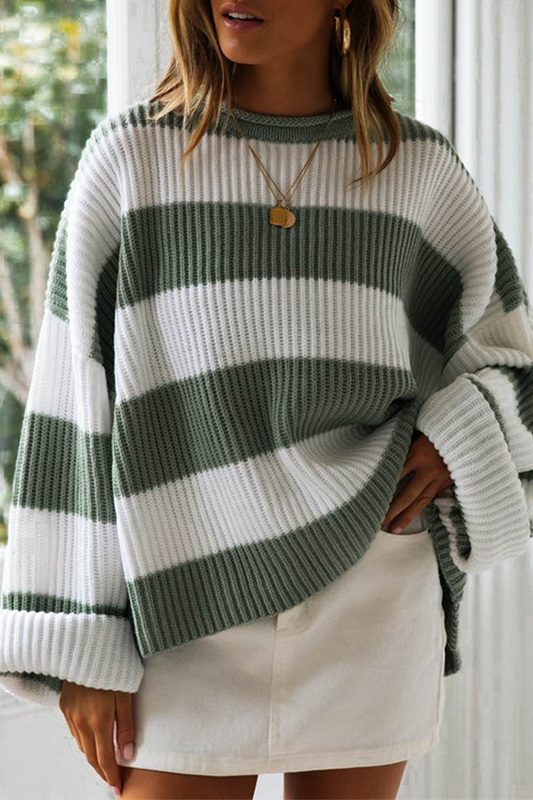 Casual Striped Split Joint Contrast O Neck Tops Sweater£¨5 colors£©