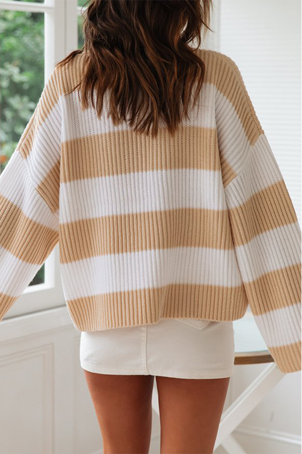 Casual Striped Split Joint Contrast O Neck Tops Sweater£¨5 colors£©
