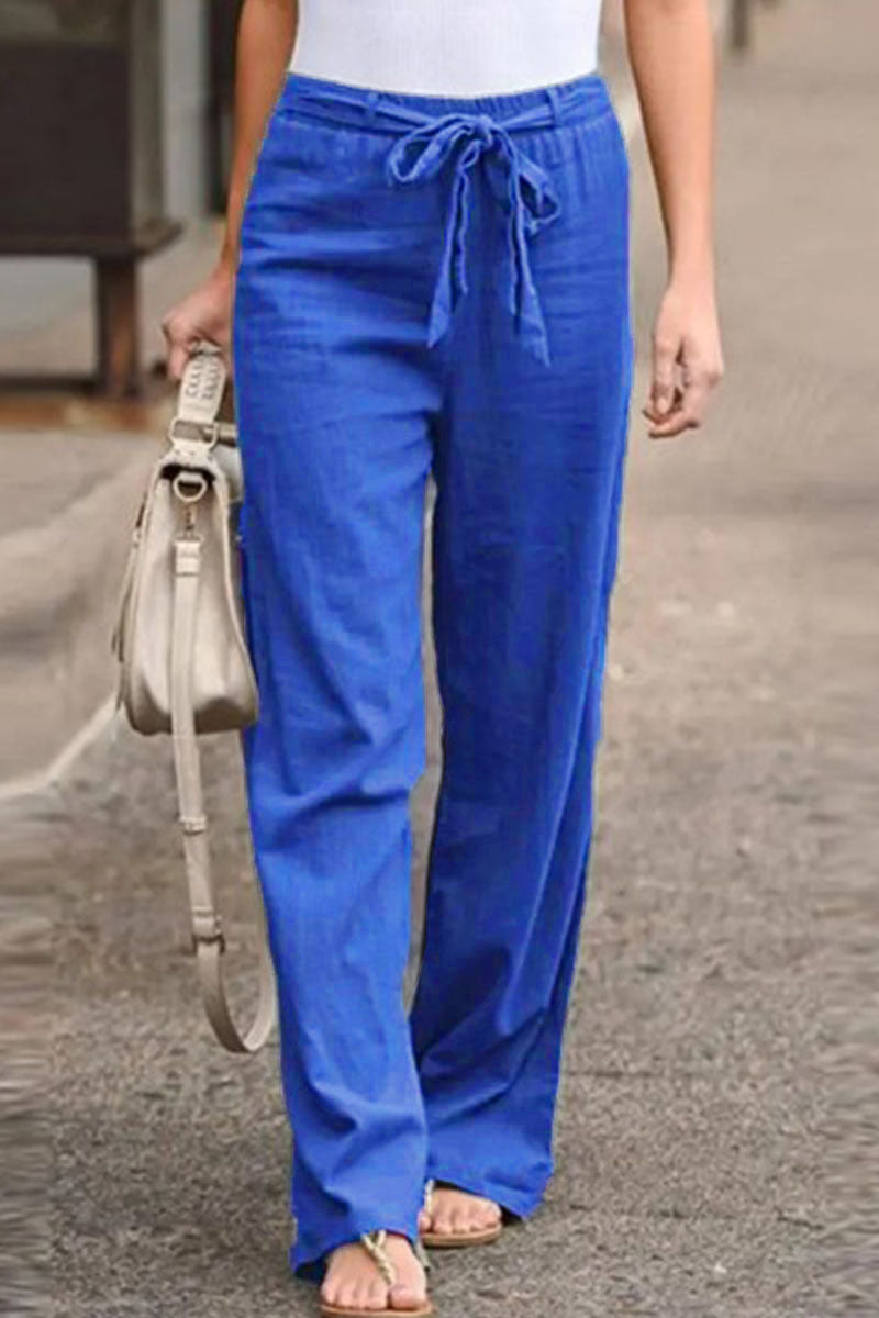 Pantalones casuales de moda, lisos, con cinturón, holgados, de pierna ancha (4 colores)