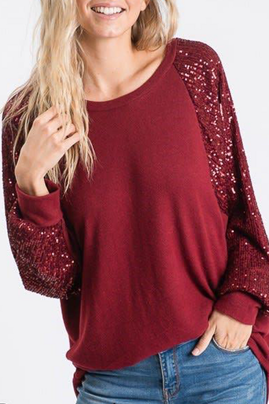 Casual Patchwork Sequins O Neck Tops(4 colors)