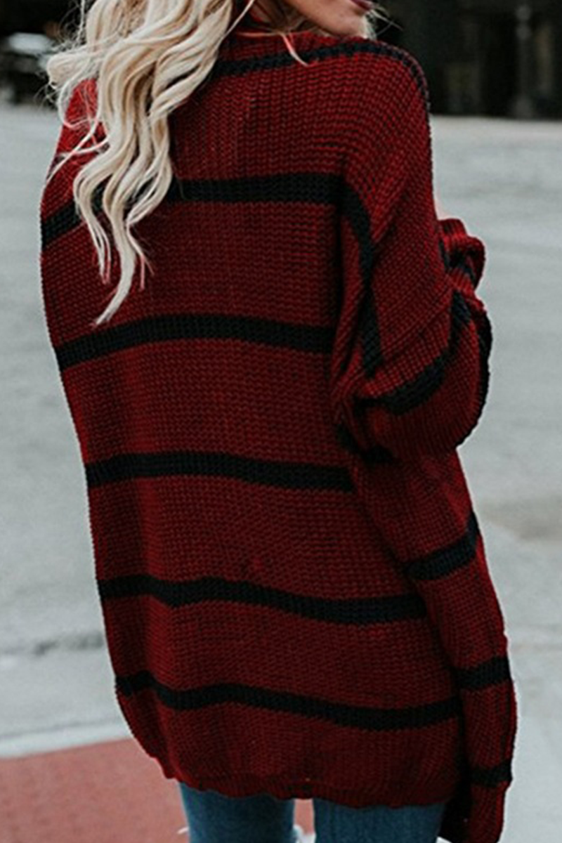 Prenda exterior de moda con cuello tipo cárdigan con abertura y rayas