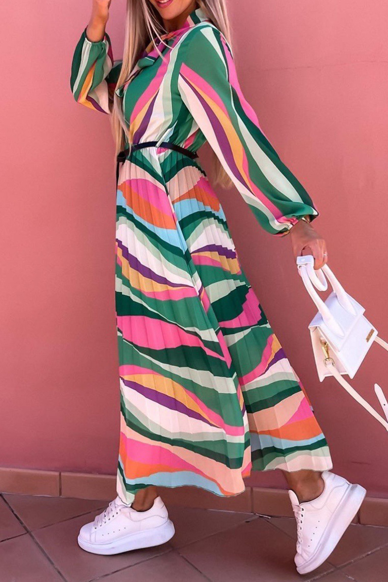 Vestidos casuales con falda y cuello alto, con abertura en la cintura y estampado