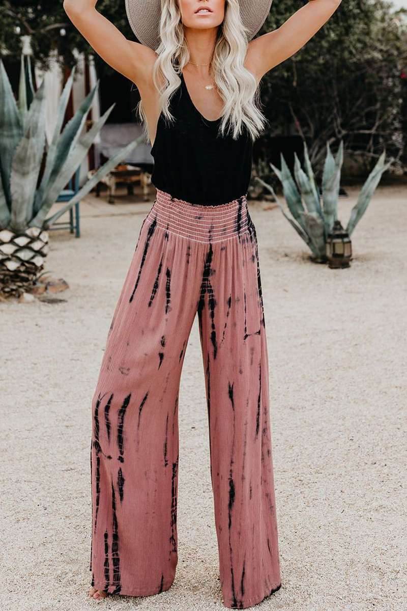 Casual Print Patchwork Straight High Waist Wide Leg Full Print Bottoms