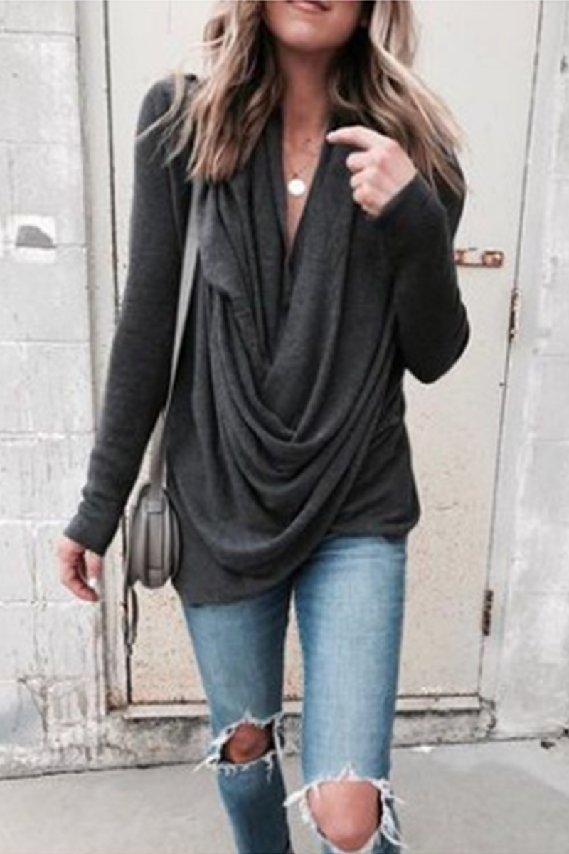 Tops casuales de cuello en U con parches sólidos