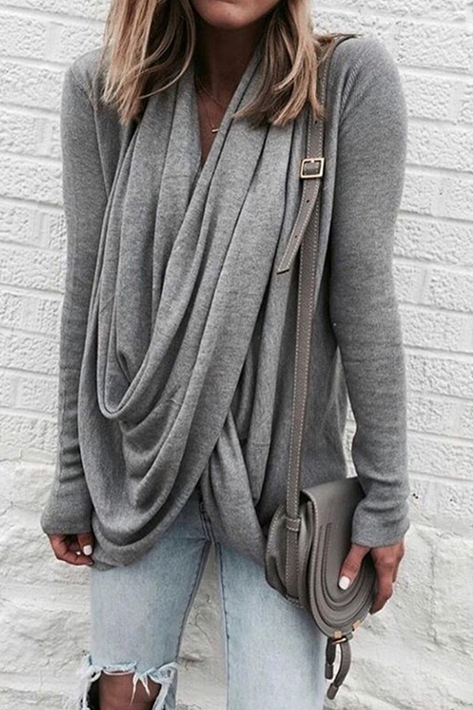 Tops casuales de cuello en U con parches sólidos