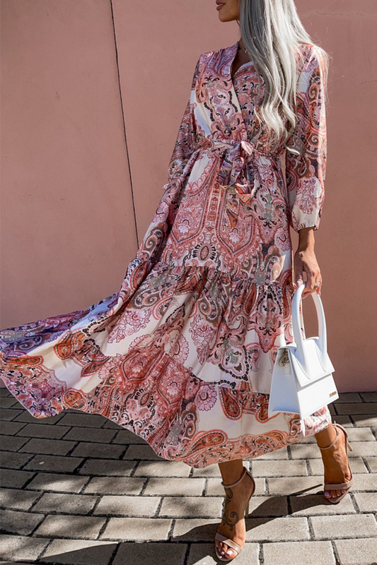 Casual Print Neck Cake Skirt Dresses(3 Colors)