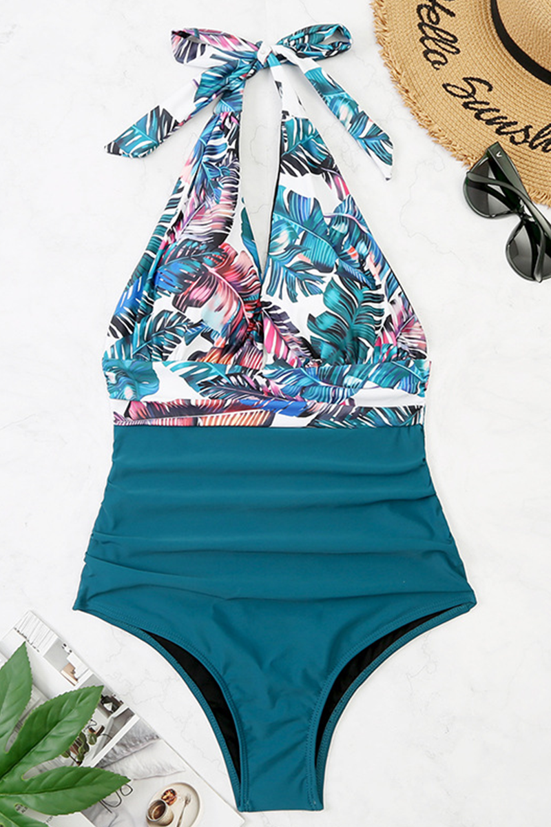 Trajes de baño de moda con estampado de vacaciones y abertura en la parte posterior (5 colores)