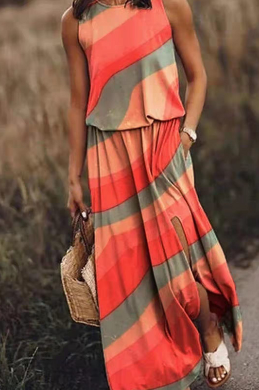 Vestidos rectos con cuello redondo y estampado de patchwork de moda