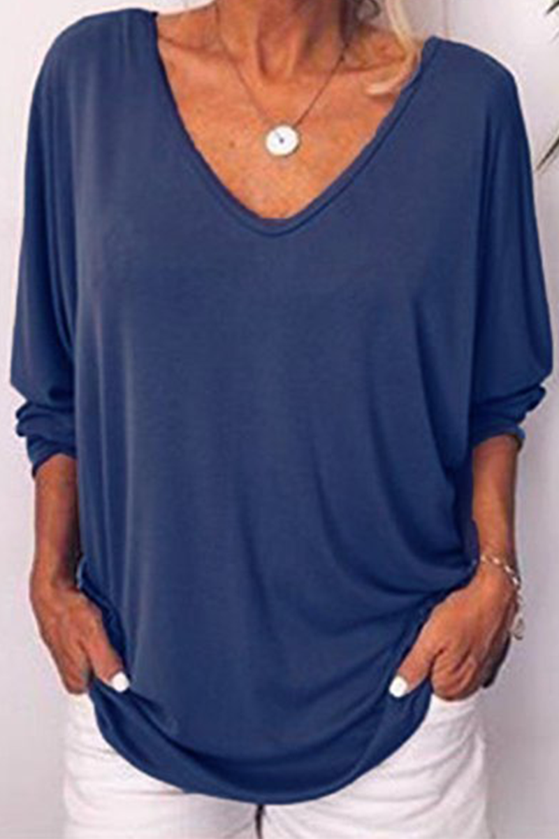 Camisetas casuales con cuello en V y hebilla sólida (5 colores)