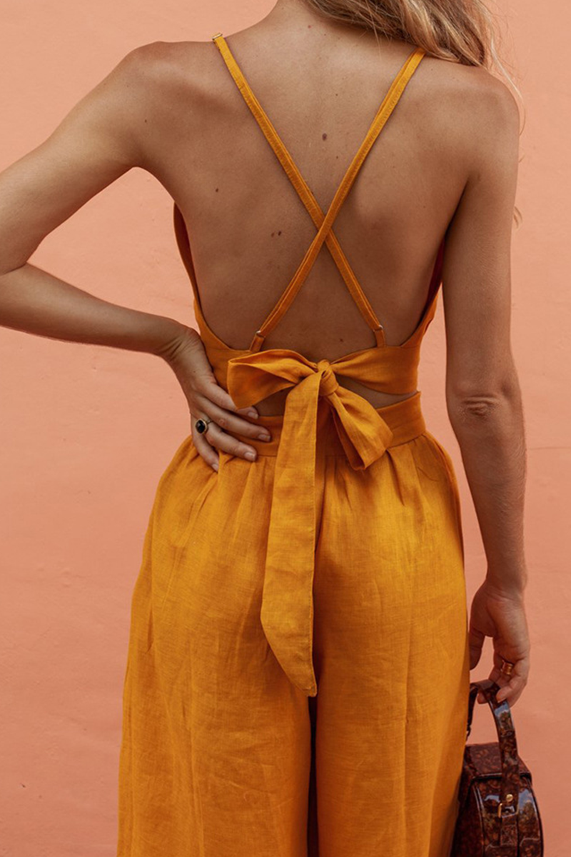 Conjunto informal de dos piezas con tirantes finos, sin mangas y parches sólidos