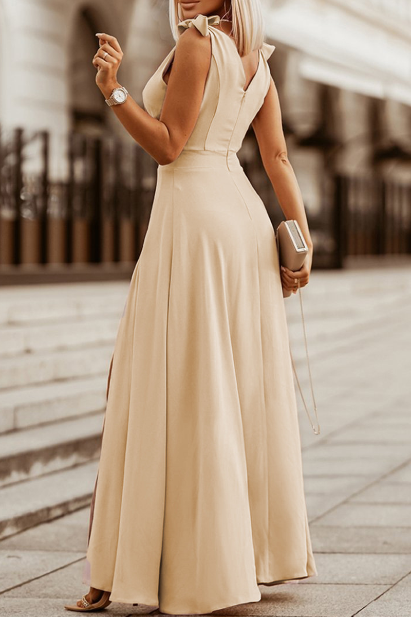 Vestidos casuales de falda pastel con escote en V y vendaje liso