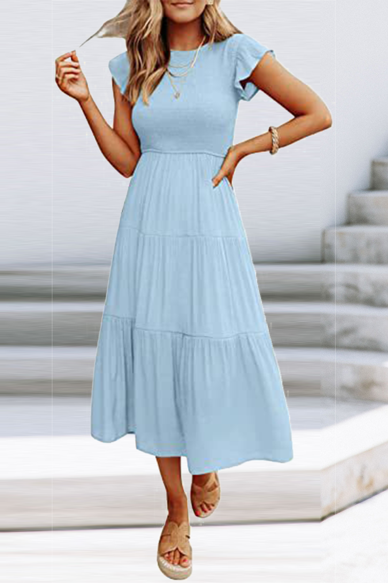 Fashion Solid Flounce O Neck Cake Skirt Dresses£¨9 colors£©