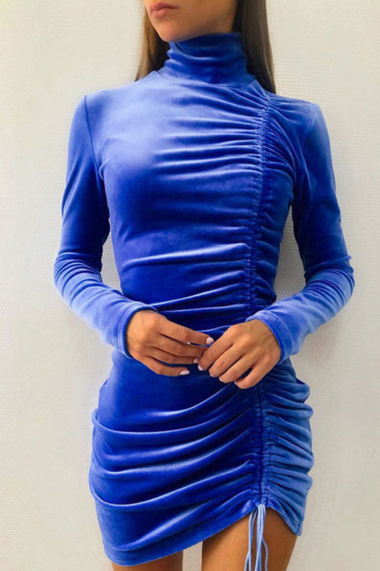 Vestidos sexys y elegantes de color liso con cuello alto y falda cruzada (8 colores)