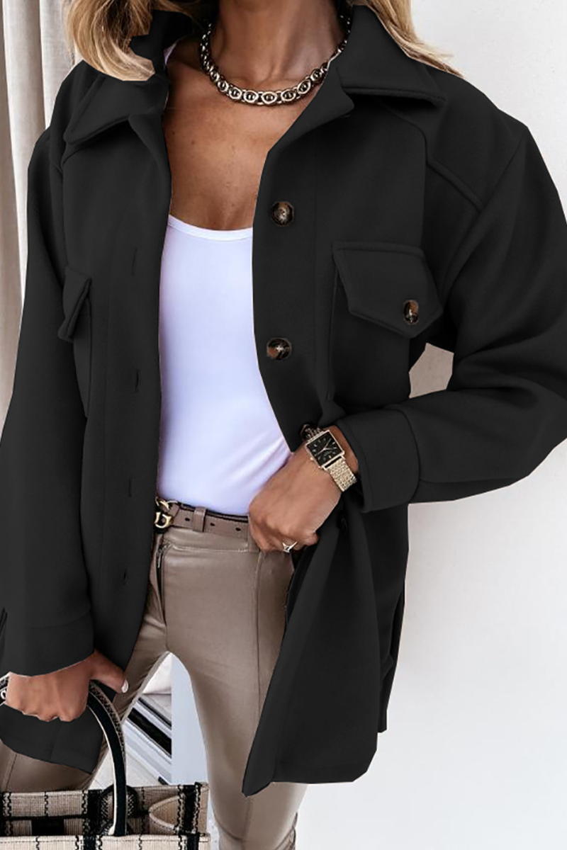 Prendas de abrigo informales con cuello vuelto y parches lisos (9 colores)