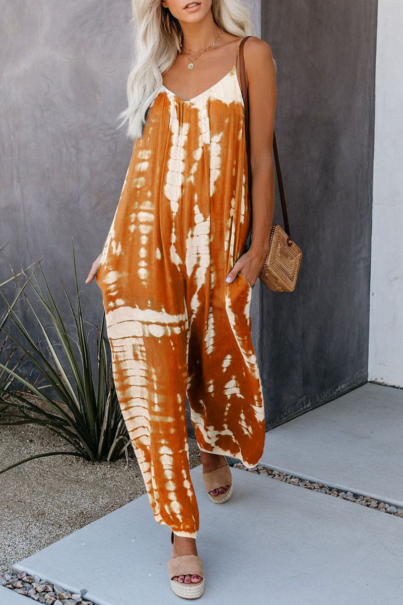 Monos rectos informales con tirantes finos y efecto tie-dye de patchwork (10 colores)