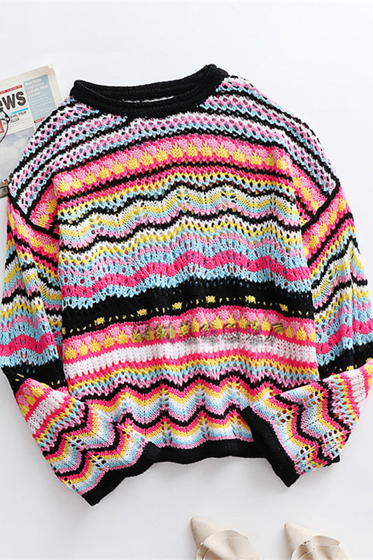 Suéteres de cuello redondo con patchwork a rayas de moda (4 colores)