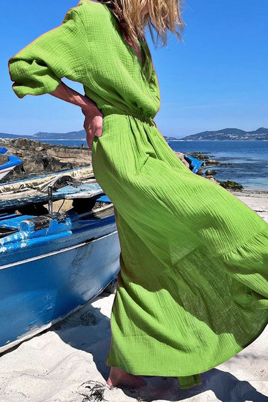 Vestidos de moda con cuello en V, patchwork sólido y corte A