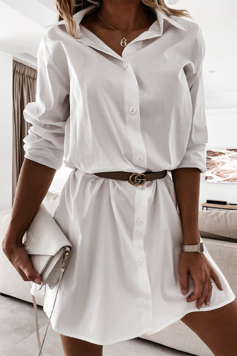 Vestidos de falda de un solo paso con cuello POLO y parches sólidos casuales de moda