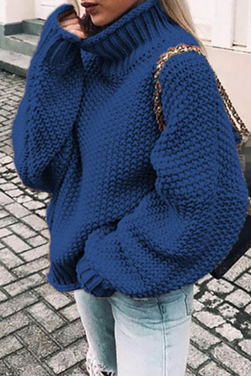 Suéteres casuales de cuello alto con parches lisos de moda (14 colores)
