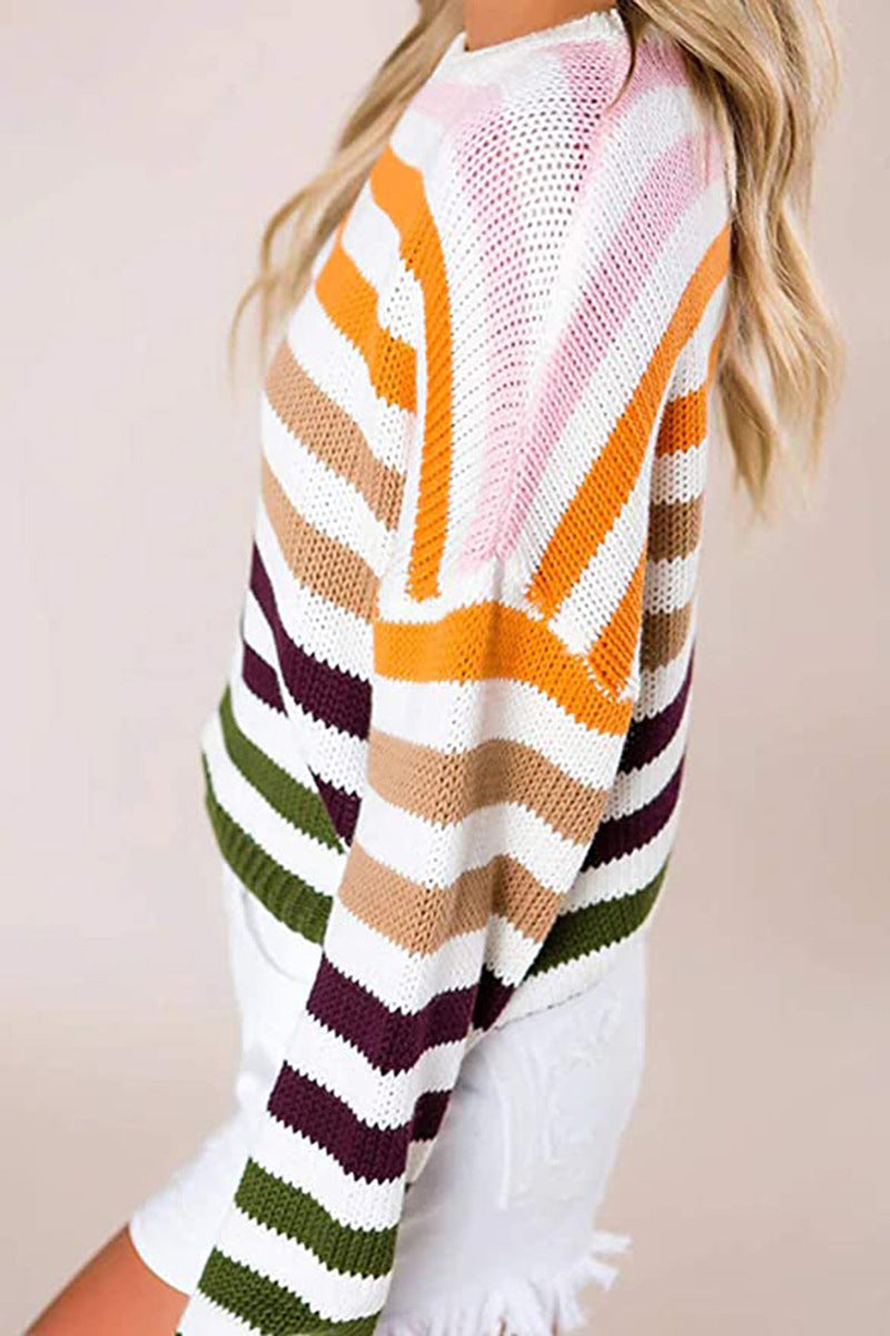 Suéteres de cuello redondo con diseño de patchwork a rayas (4 colores)