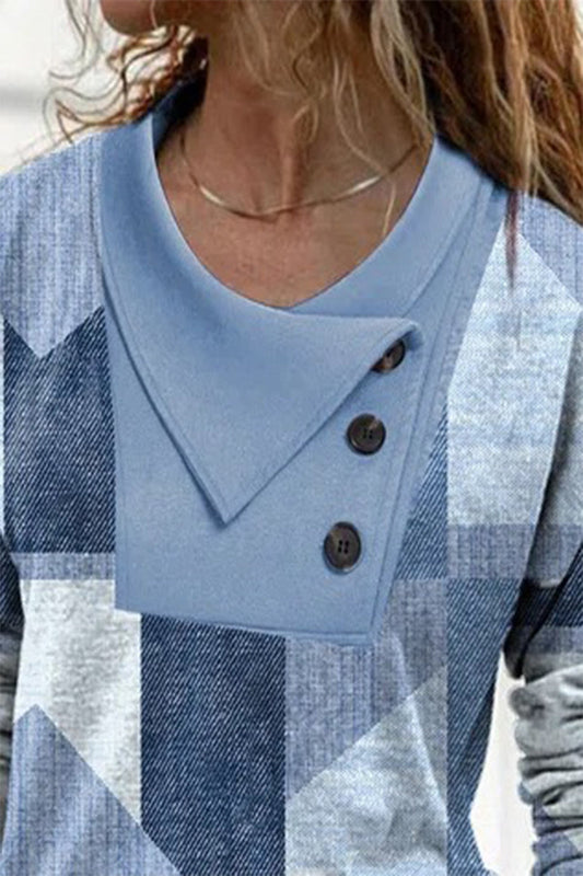 Blusas de cuello en U con botones y bloques de colores a la moda