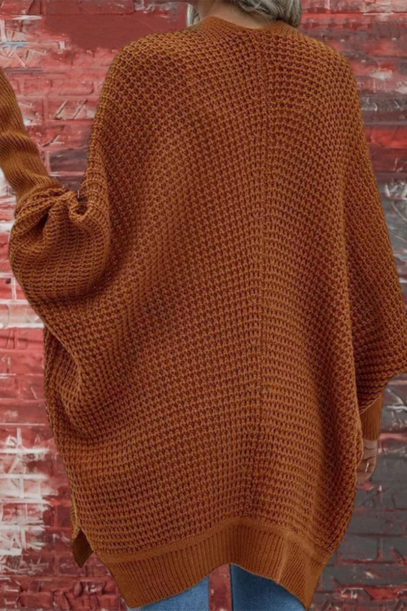 Cárdigan informal de color liso con cuello en V y mangas murciélago (8 colores)